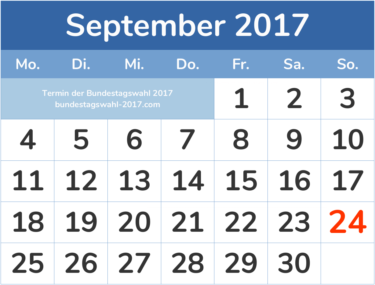 Datum der Bundestagswahl 2017: die Wahl findet am 24. September 2017 statt