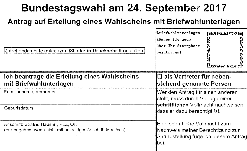 Wahlschein Bundestagswahl