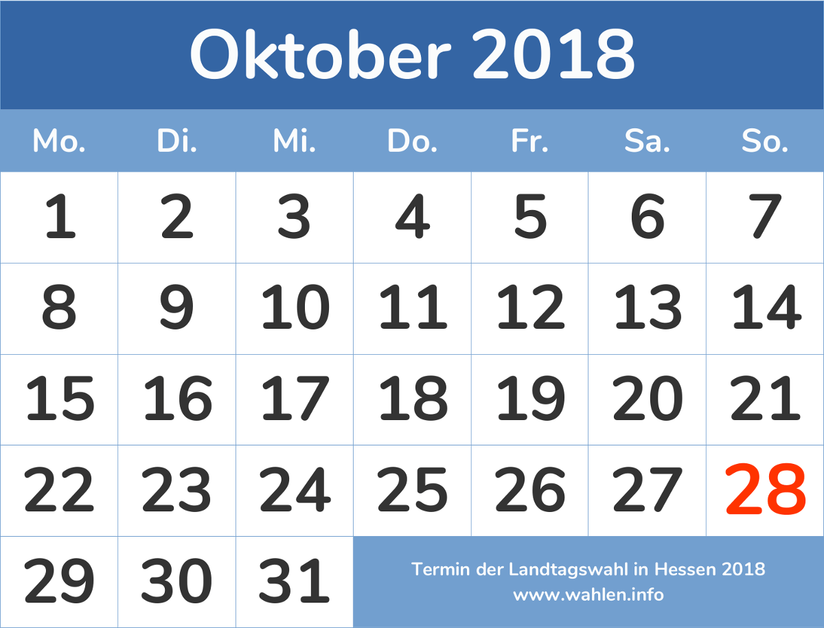 Termin der Landtagswahl in Hessen (Kalender mit Datum)